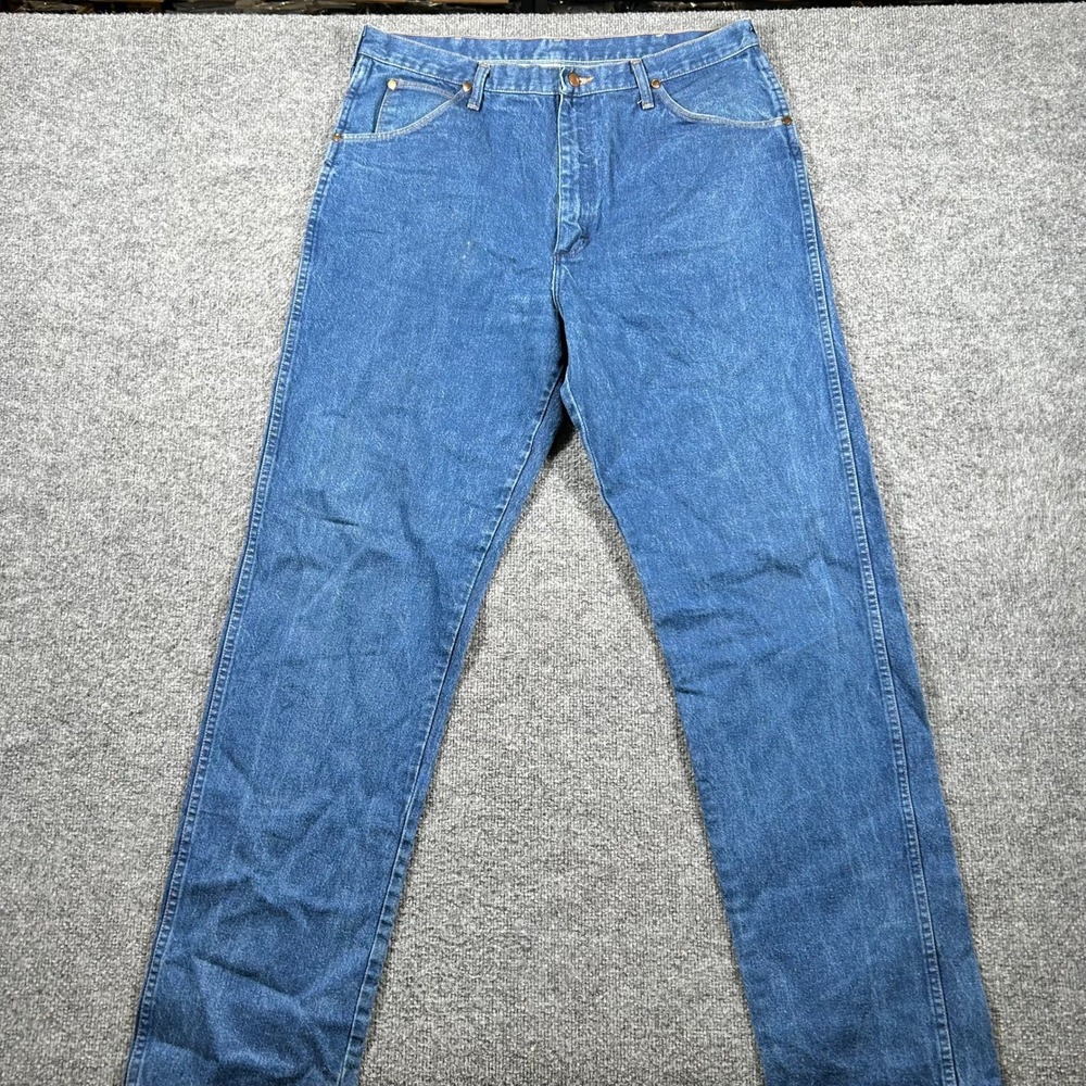 Wrangler Jeans Mens Size 38 Blue Cowboy Cut Straight Leg Denim Made in USA 38x34